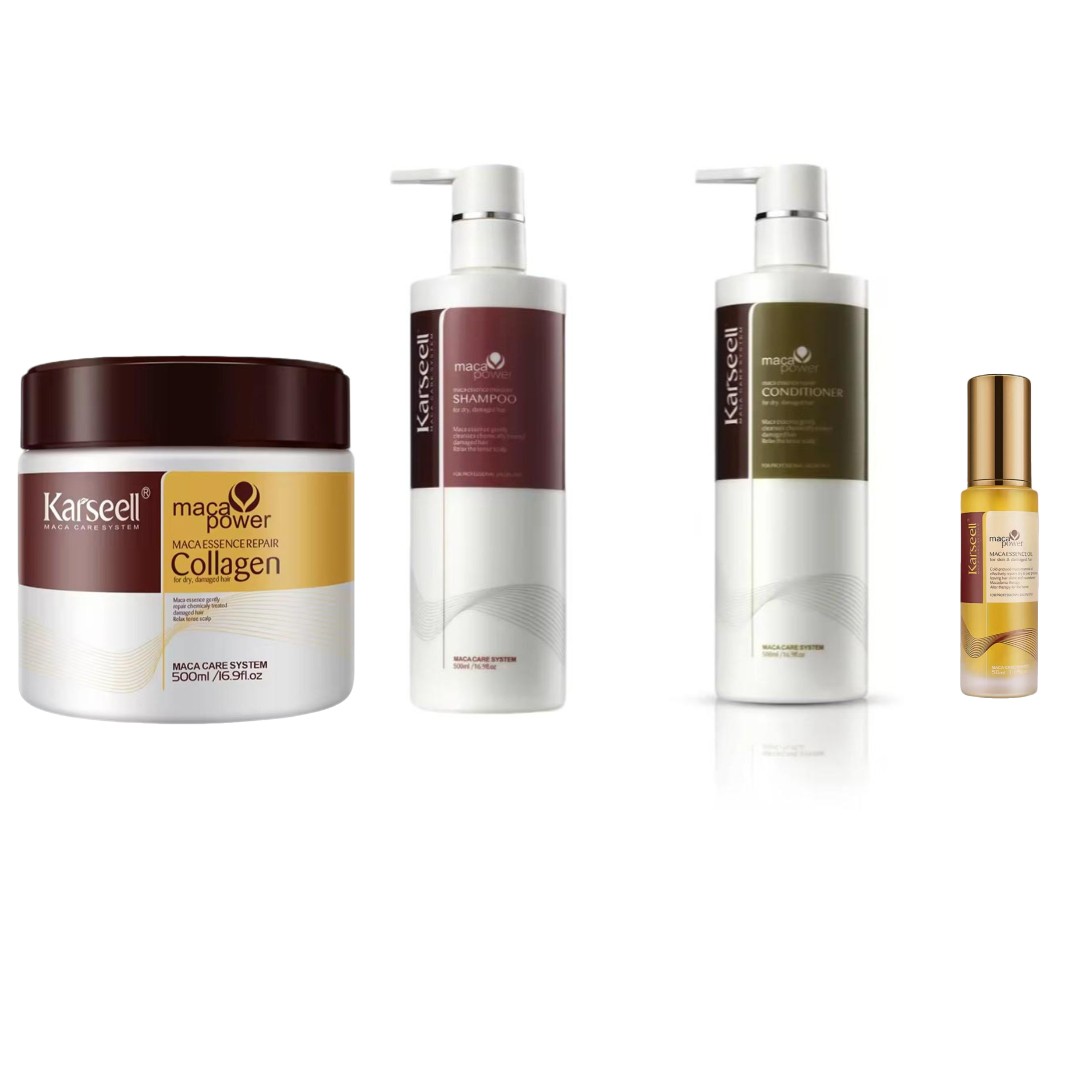 Set Karseell Collagen: Mască 500ml, Șampon 500ml, Balsam și Ulei 50ml pentru Păr Uscat și Deteriorat