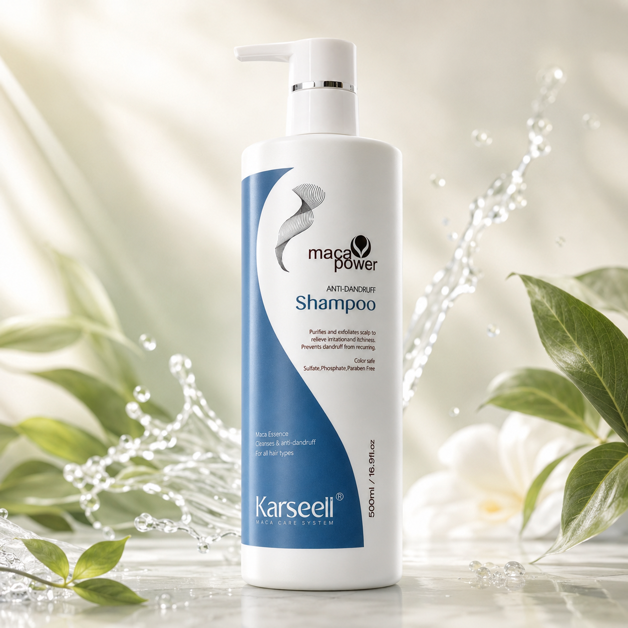 Șampon Antimătreață Karseell 500ml cu Ulei de Argan, Vitamina E și Extracte din Plante, Tratament Hidratant pentru Scalp Sensibil, Împotriva Mătreții și Căderii Părului, CEZI