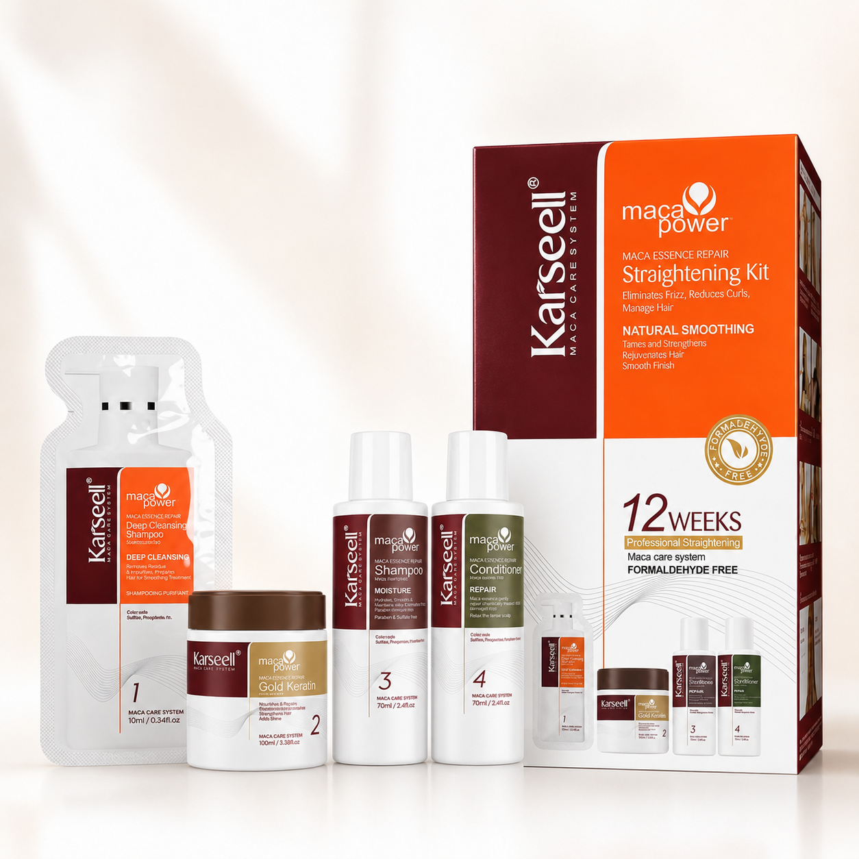 Kit Indreptare Par Karseell cu Maca, Efect Profesional 12 Saptamani, fara formaldehida, par neted si stralucitor