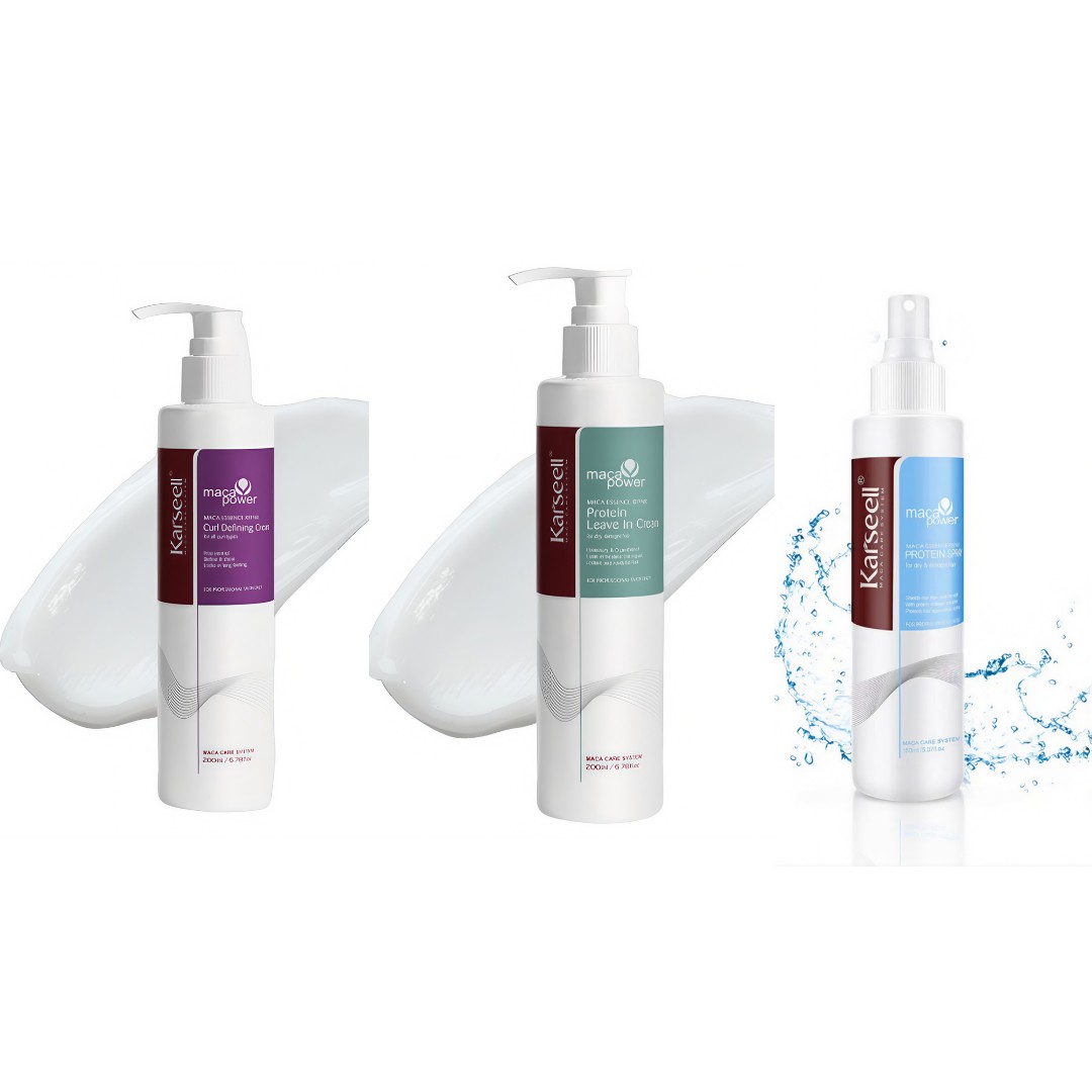 Set Definire Bucle & Protecție Termică Karseell – Cremă Bucle 200ml + Leave-In cu Proteine 200ml + Spray Termoprotector 200ml