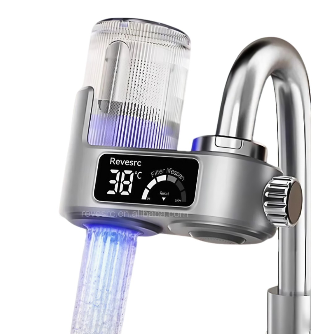Filtru de apa pentru robinet cu afișaj digital, design transparent, rezervă inclusa, 8 straturi de filtrare, purificare UV, instalare rapidă – pentru bucătărie și baie