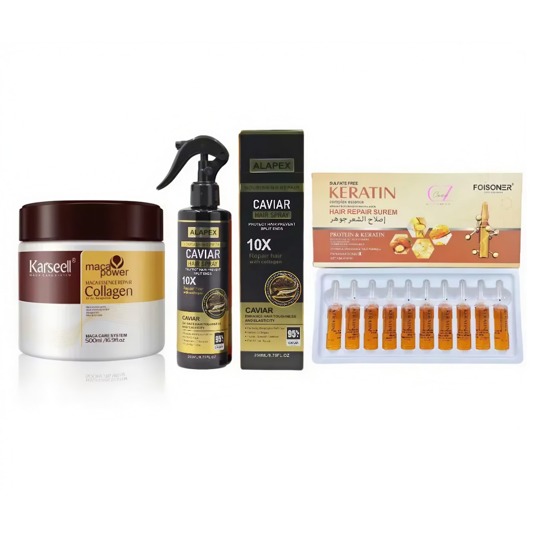 Set Karseell Caviar Repair – Mască 500ml + Spray cu Caviar 250ml + Ulei Premium 10 Fiole Tratament Colagen