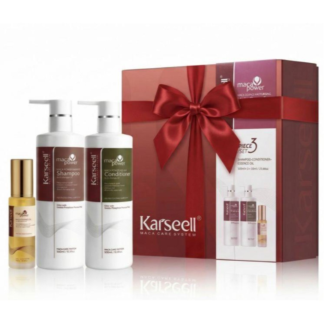 Cutie Set Profesional Karseell AMBALAT CU FUNDITA – Ulei de Păr + Șampon + Balsam – Hidratare, Reparare și Strălucire pentru Păr Uscat și Degradat