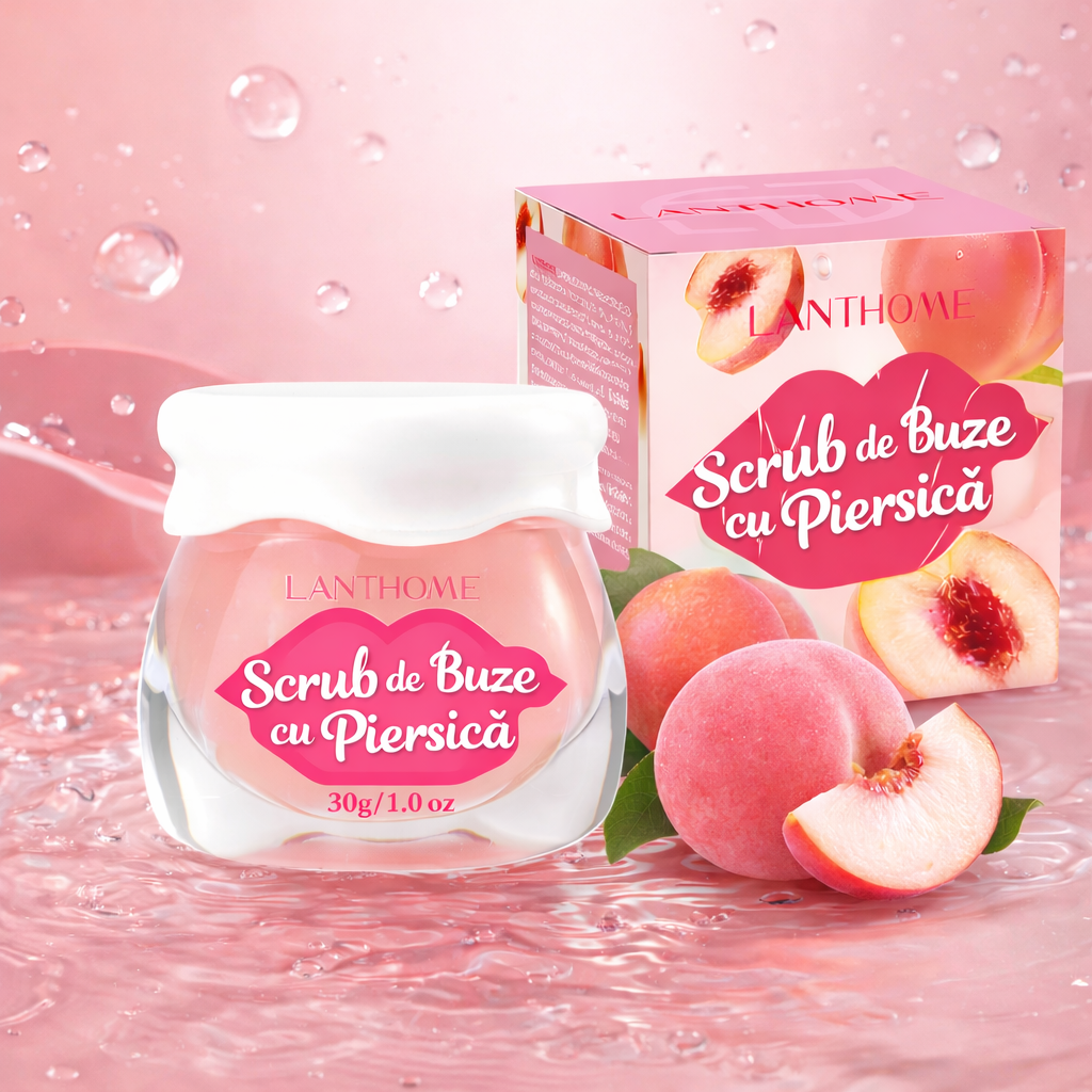 Scrub exfoliant pentru buze cu piersică – netezire și hidratare intensă, 30 grame