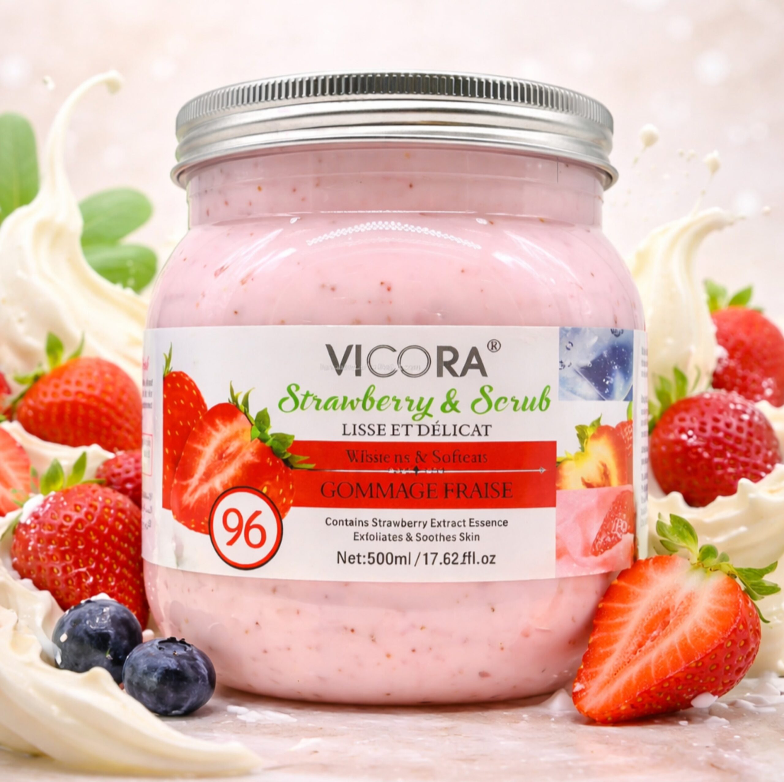 CEZI – Scrub de corp cu căpșuni și zahăr pentru exfoliere delicată și hidratare, 500 ml