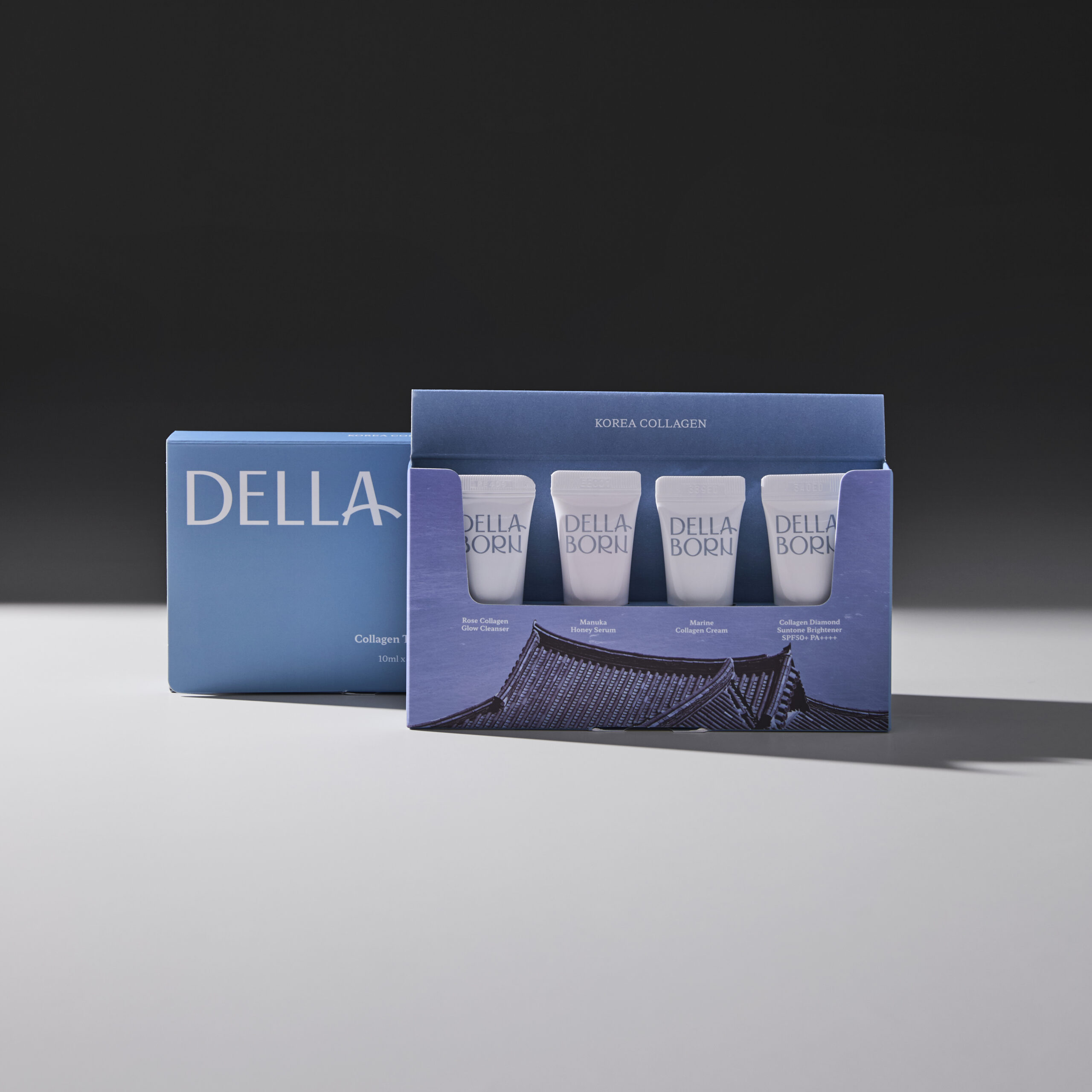 DELLA BORN – Set Coreean Collagen Trial Kit 4 Produse x 10ml | Mini Routine Anti-Rid, Hidratare și Glow Skin, Travel Size (K-Beauty)