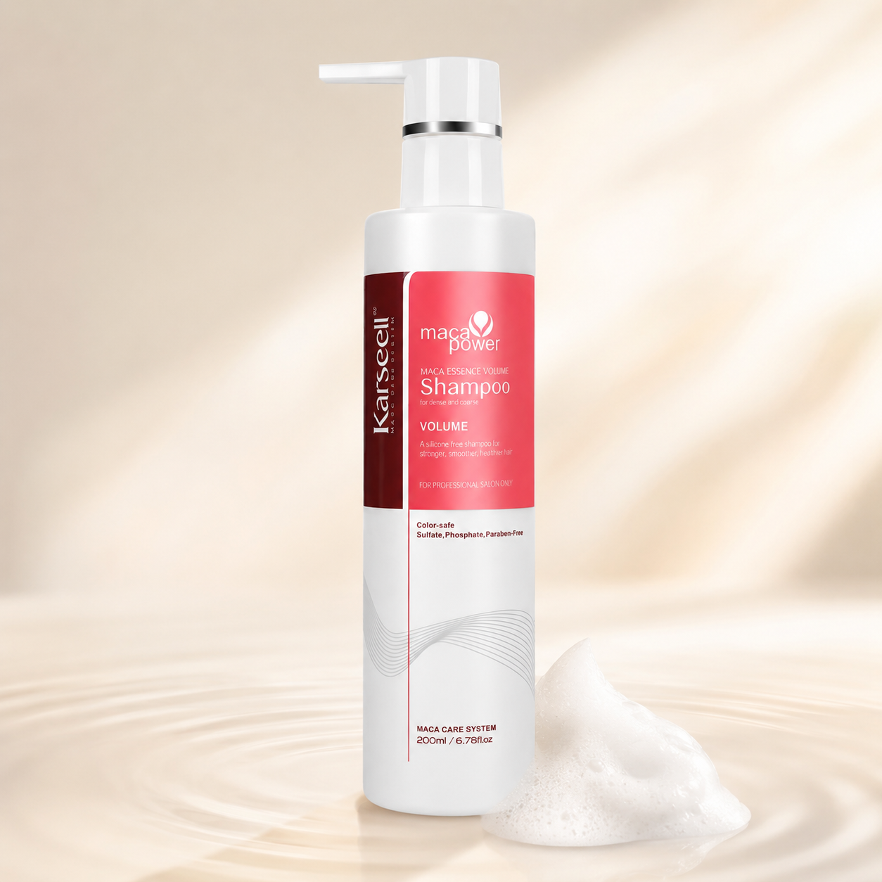 Sampon pentru Volum Karseell Maca Essence 200 ml, Hidratare, Control Frizz si Disciplinare, pentru toate tipurile de par, CEZI